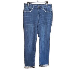 Christopher & Banks slim tapered crop stretch jeans embellished pockets & hem
